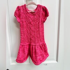 Cherokee 4T Girl Bright Pink Cable Knit Sweater Short Sleeve Ruffle Winter Dress